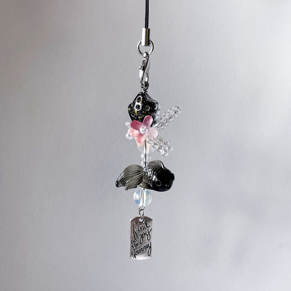 Wallet Chain Bag - Black Goldfish Phone Charm Chain Pink