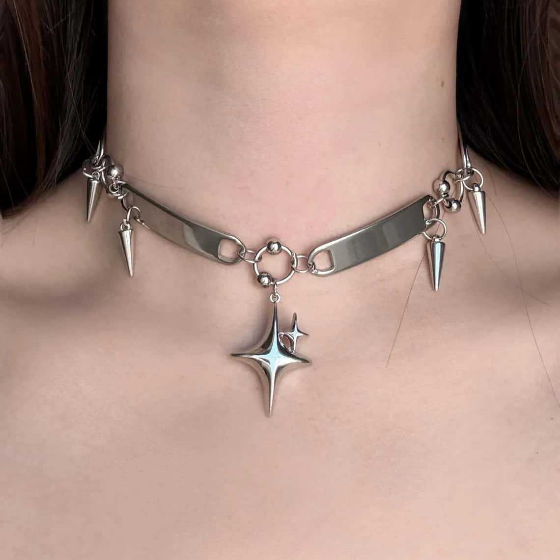 Women'S Accessories Designer - Punk Star Riveted Choker,Rock Jewelry,Y2k Accessory,Hippie,Goth,Design