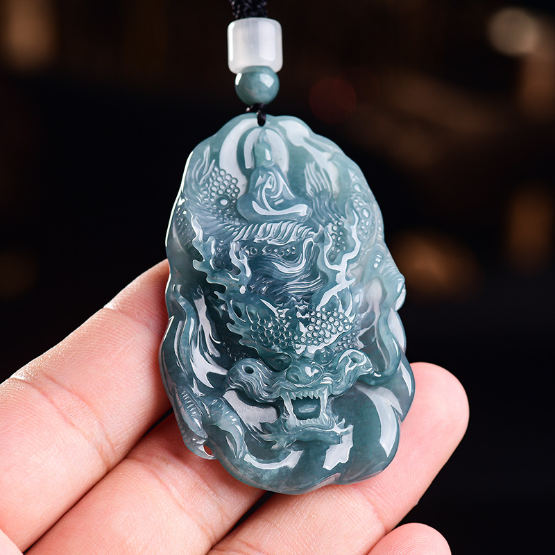 Women Accessories Gift - Natural Burmese Jadeite Dragon Pendant Necklace