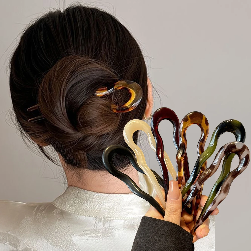 Women Accessories Shop - U-Shaped Hair Fork Fashion Tortoiseshell Acetate
