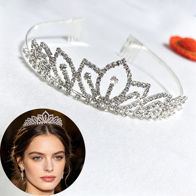 Women Accessories Gift - Silver Color Sparkling Rhinestone Crown Bridal