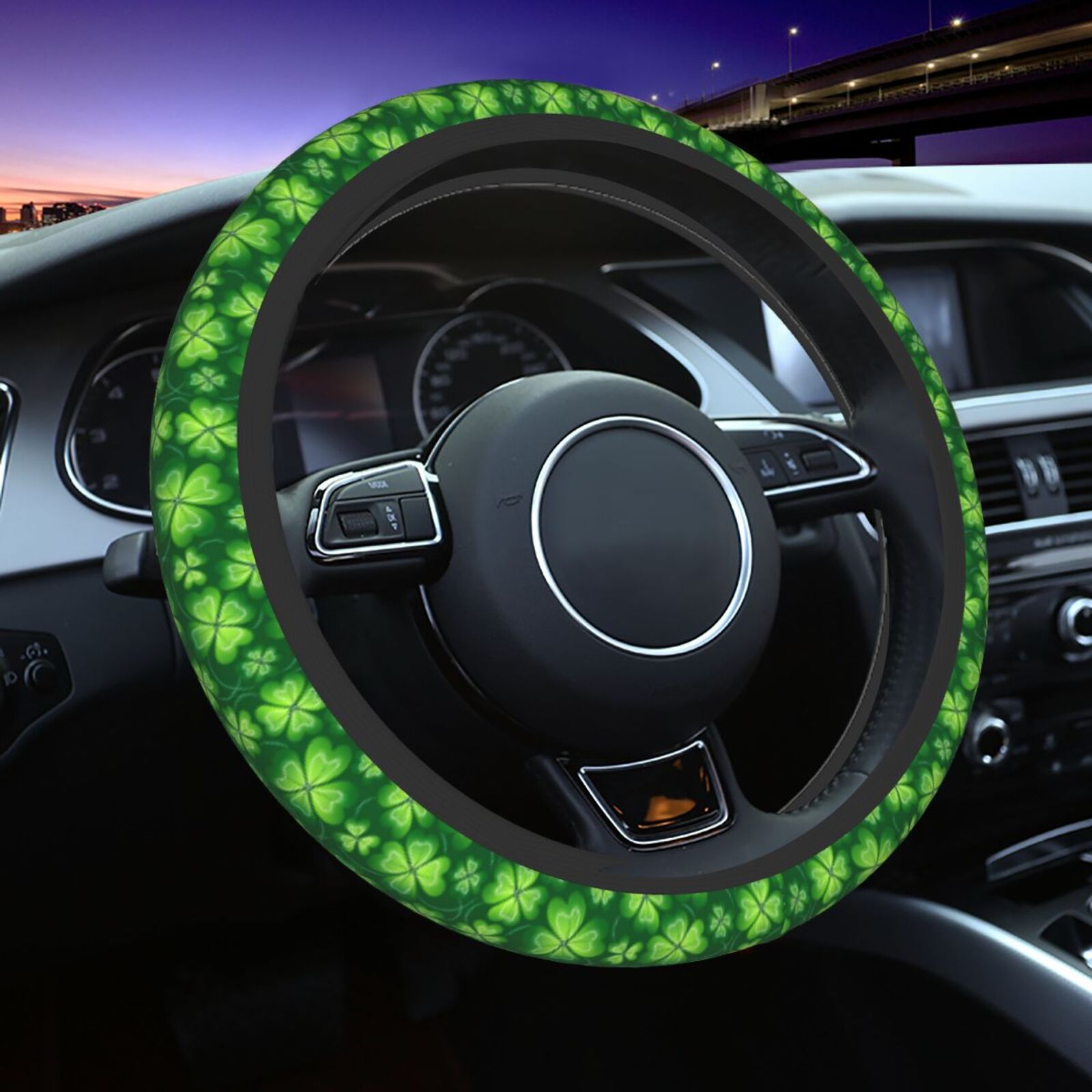 Women'S Accessories Vans - Green Four-leaf Clover Print Steering Wheel