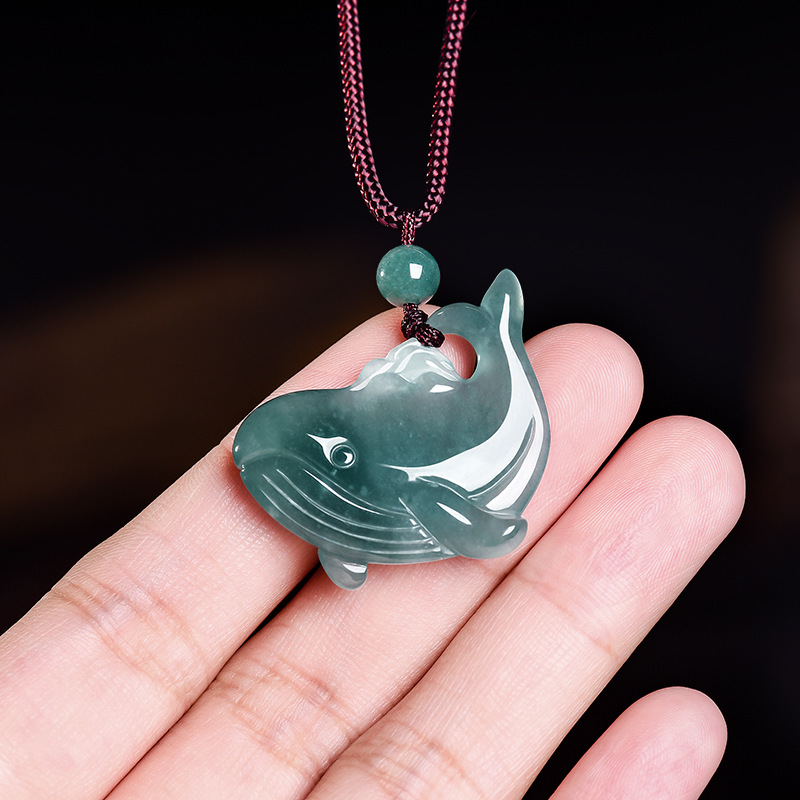 Women Accessories Gift - Natural Burmese Jadeite Whale Pendant Necklace
