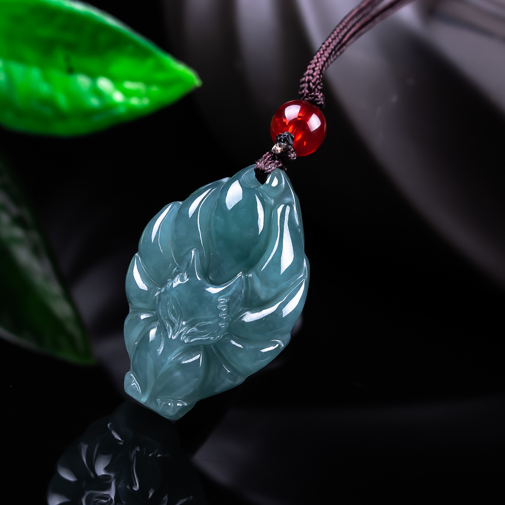Women Accessories Gift - Natural Burmese Jadeite Fox Pendant Necklace