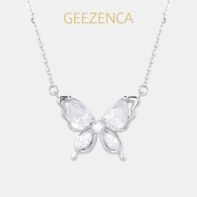 Charm Necklace Dainty - GEEZENCA 925 Sterling Silver Cubic Zirconia