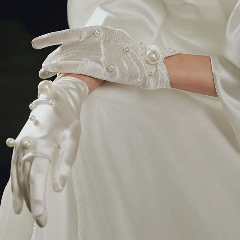 Women'S Accessories Categories - Vintage White Gloves Elegant Pearl Detail