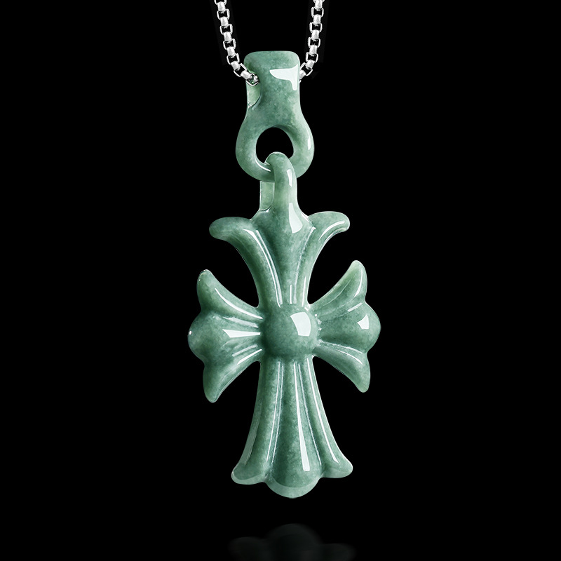 Women Accessories Gift - Natural Burmese Jadeite Cross Pendant Necklace
