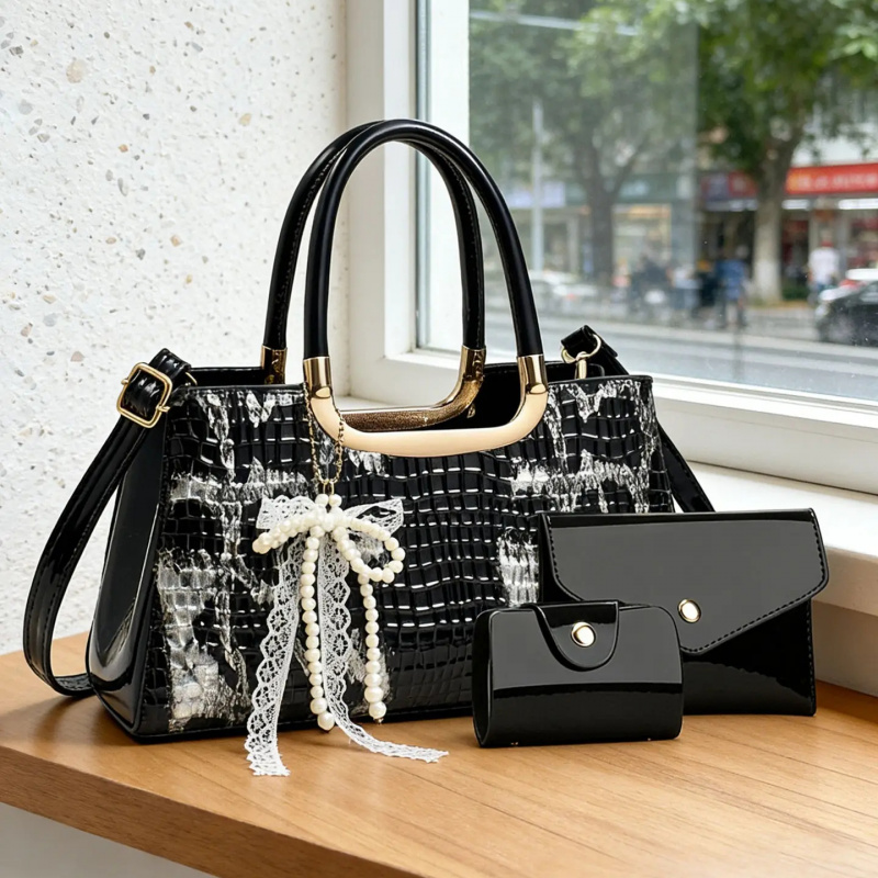 Women Accessories Gift - Women's Handbag Set, Crocodile Pattern Evening
