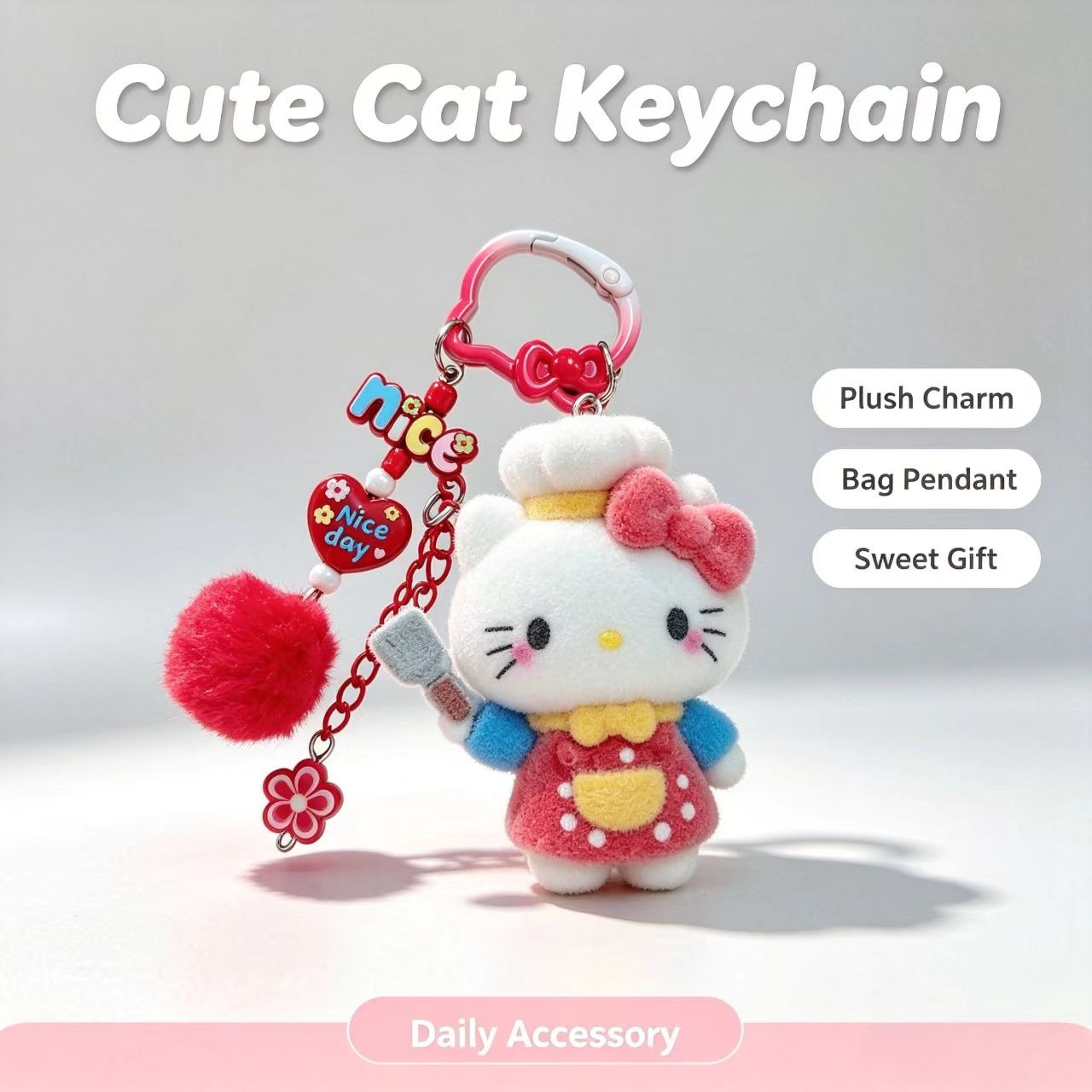 Fashion Flocked Cat Keychain C - Women Accessories Pack review and price