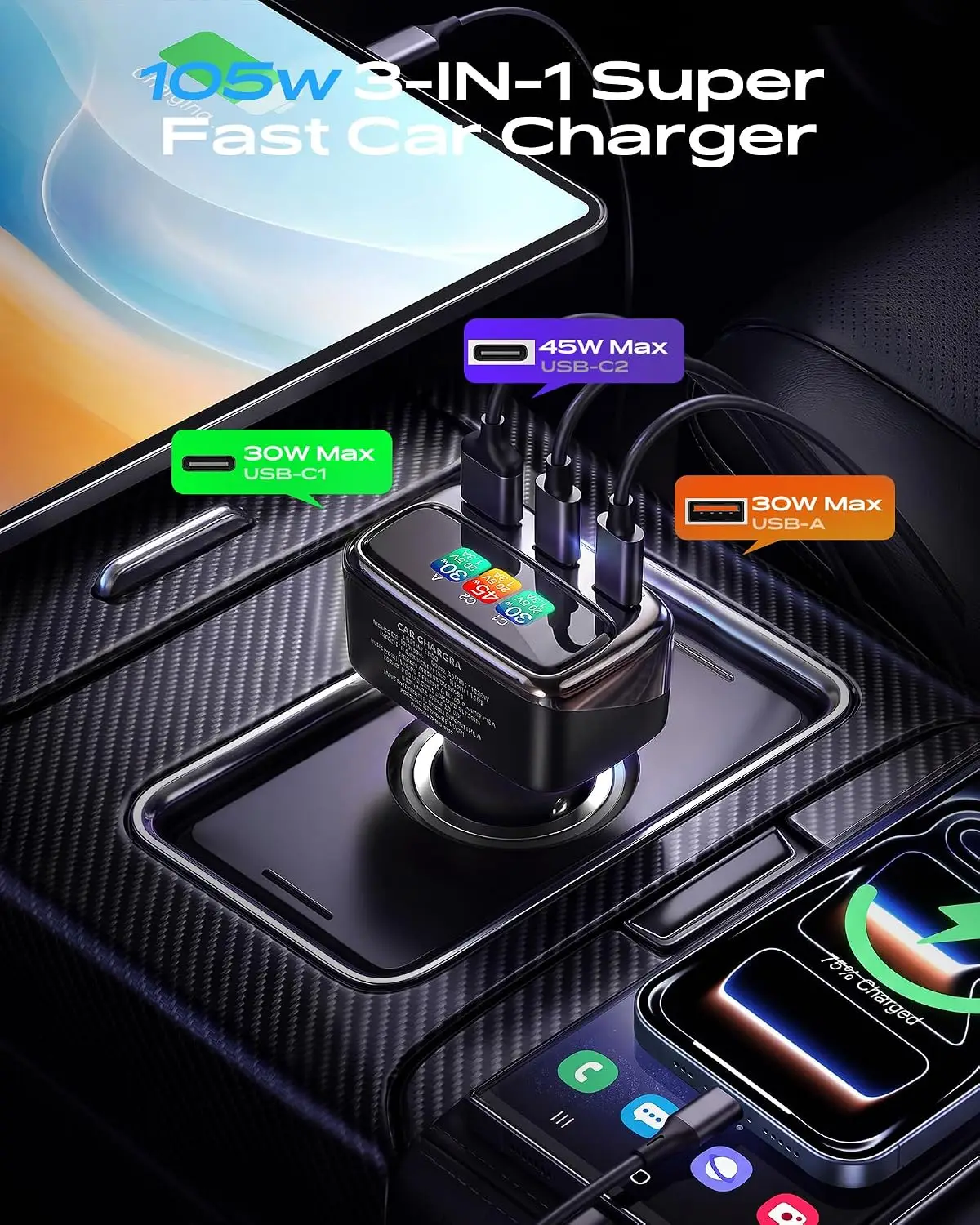105W USB C Car Charger with Di - Women Accessories Gift review and price